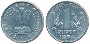 Cupro -Nickel Rupee, 1954, Bombay Mint (KM 7.2). Uncirculated.