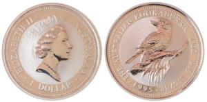 Australia, Queen Elizabeth II, Silver 1 Dollar, 31.1g, 1oz, 1995, rev. Kookaburra bird (KM