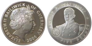 Bailiwick of Guernsey, Elizabeth II, Silver 5 Pounds, 2006, obv. Portrait bust of Queen El