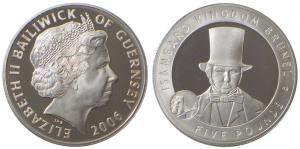 Bailiwick of Guernsey, Elizabeth II, Silver 5 Pounds, AD 2006, Great Britons Series - Isam