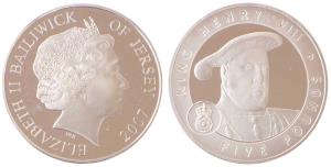 Bailiwick of Guernsey, Elizabeth II, Silver 5 Pounds, 28.28g, 2007, obv. Portrait bust of 