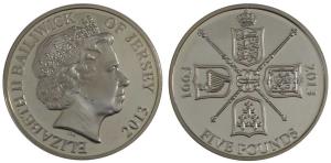 Bailiwick of Jersey, Elizabeth II, Silver 5 Pounds, 2013, obv. Portrait bust of Queen Eliz