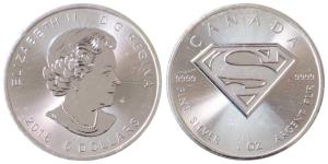 Canada, Elizabeth II, Silver 5 Dollars, 31.1g, Superman, 2016. Uncirculated, Scarce