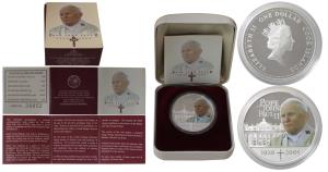 Cook Islands, Silver 1 Dollar, 31g, 2005, Pope John Paul II. Proof, within original box of