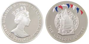 Falkland Islands, Elizabeth II, 1 Crown, 28.28 g, 2002, Frosted throne with latice work de