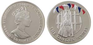 Falkland Islands, Elizabeth II, 1 Crown, 28.28 g, 2002, House of Lords with colorized flag