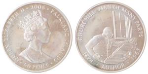 Falkland Islands, Elizabeth II, Silver 50 Pence, 28.28g, 2005, obv. Portrait bust of Queen