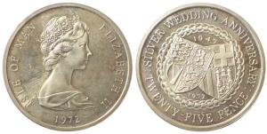 Isle of Man, Elizabeth II, Silver 25 Pence, 28.7g, 1972 (KM 25). Uncirculated.