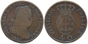 Portugal, Joao as Prince regent, Copper 40 Reis, 36.6g, obv. laureate bust to right, rev. 