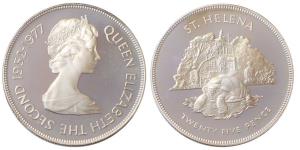 Saint Helena, Elizabeth II, Proof, Silver 25 Pence, 28.28g, 1977, 25th Anniversary of the 