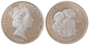 Solomon Islands, Queen Elizabeth II, Silver 10 Dollars,31.3g,1998, obv. QUEEN PORTRAIT, re