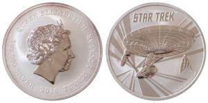 Tuvalu, Elizabeth II, Silver 1 Dollar, 31.1g, AD2016, Star Trek 50th Anniversary, obv. Por