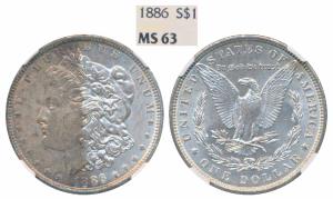 United States of America, Silver Morgan Dollar, 1886 (KM 110). Graded by NGC MS63.