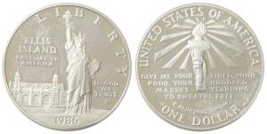 United States of America, Ellis Island, Silver Dollar, 26.57g, 1986. Uncirculated.