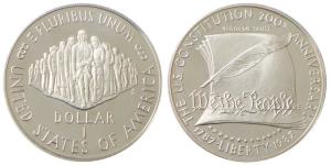 United States of America, Silver Dollar, 26.73g, 1987, Constitution (KM 220). Uncirculated