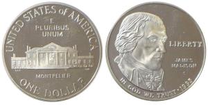 United States of America, Silver 1 Dollar, 26.73g, 1993, Bust of James Madison, in God We 