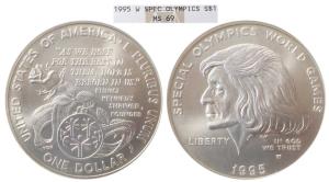 United States of America, Silver Dollar, 1995, Special Olympics World Games. Graded by NGC