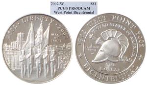 United States of America, Silver Dollar, 2002-W, West Point Bicentennial. Graded by PCGS P