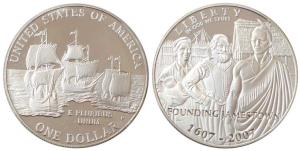 United States of America, Silver Dollar, 26.73g, 2007, 400th Anniversary of Jamestown, (KM