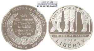 United States of America, Silver Dollar, 2010-W, Disabled Veterans, they stood for us. Gra