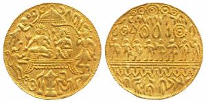 Ram Tanka, Gold Temple Token, 11.62g, obv. Ram Durbar - Ram and Sita seated with a chatra 