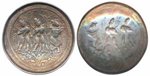 Rama Tanka or Temple Token, Large Silver Scyphate, 20.26g, Lord Krishna playing the flute 
