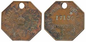 Bombay Port Trust Docks, Octagon Bronze Token, 17130 and a star incused, Worker and an arr