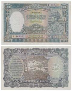 George VI, Rupees 1000, 1st issue, 1938, Calcutta, signed J. B. Taylor (J&R 4.8.1B). About
