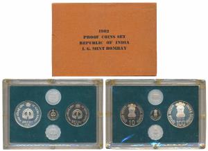 1982 Proof Set, IX Asian Games Delhi, set of 4, 10 Paisa to Rupees 100. In immaculate cond