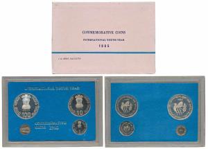 1985 Proof Set, International Youth Year, set of 3, Rupee 1 to 100. In immaculate conditio