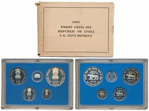 1985 Proof Set, Golden Jubilee of the Reserve Bank of India, set of 4, 50 paise to Rupees 