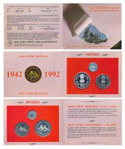 1992 Proof Set, Quit India Movement, set of 2, Rupee 50 and 100. In immaculate condition, 