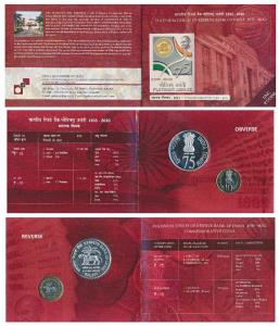 2010 Uncirculated Set, Platinum Jubilee of Reserve Bank of India, set of 2, Rupees 75 and 