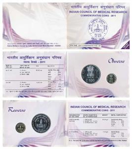 2011 Uncirculated Set, Indian Council of Medical Research, set of 2, Rupees 5 and 100. In 