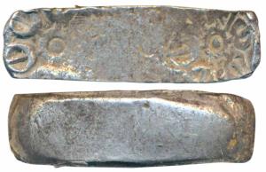 Archaic Punch Marked Coinage, attributed to Gandhara Janapada (c. 600-400 BC), Bent Bar, S