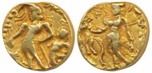 Guptas, Chandragupta II (c. 380-413 AD), Gold Dinar, 8g, ‘Chhatra’ type, obv. king standin