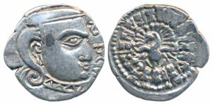 Guptas, Skandagupta, Silver Drachma, 2.31g, Madhyadesha type, obv. bust of the ruler facin