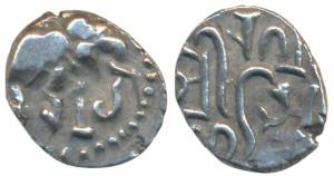 Solanki’s of Gujarat, Jayasimha Siddharaja (c. 1094-1144 AD), Silver Masha, 0.56g, obv. an