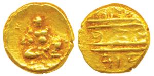 Vijayanagar, Krishna Deva Raya (1509-1529 AD), Gold ½ Pagoda, 1.66g, obv. Seated Balakrish