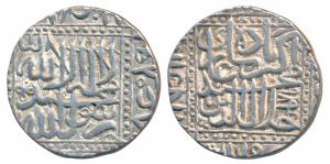 Akbar, Silver Rupee, 11.38g, Ahmedabad Mint, AH 984, Kalima within dotted square (KM 80.2)