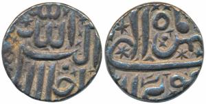 Akbar, Silver Rupee, 11.42, Berar Mint, Ilahi type, Month Bahaman, Year 4X, embellished wi