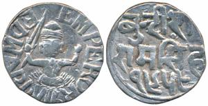Ram Singh, Silver Rupee, 10.6g, with name of Edward VII, obv. seated goddess figure holdin