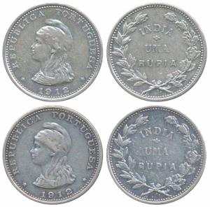 Silver Uma Rupia / Rupee (2), two different types 1912, obv. liberty head to left, 1912 AD