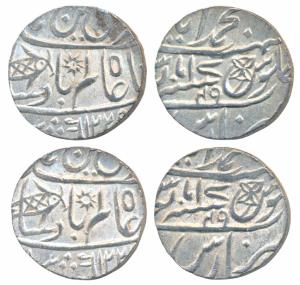 Muhammadabad Banaras Mint, Silver Rupee, in the name of Shah Alam II, fish, sun-burst and 