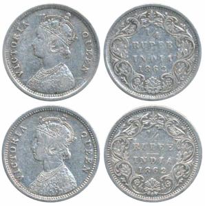 Victoria Queen, Silver ¼ Rupee (2), 1862, both 19.5 mm. About Very Fine. (2)