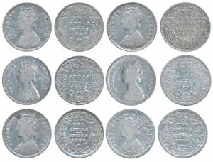 Victoria Queen & Empress, Silver 2 Annas, 1862, 1873, 1875, 1882, 1888 (2). Fine to Fine+.