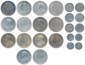Edward VII, Silver Rupee, 1906; George V, Silver Rupee (7), 1913, 1917, 1918 (2), 1919 (2)