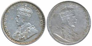 George V, Silver Rupee, Error, Brockage, nice deep and complete lakhi impression on rev., 