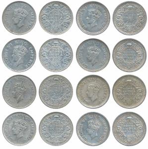 George VI, Half Silver Rupee (8), 1940 (2), 1941 (2), 1942, 1944 (3); Half Silver ½ Rupee 