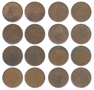 Copper ¼ Anna (8), Victoria Empress 1901; George V 1920; George VI 1938, 1939 (2), 1940 (3